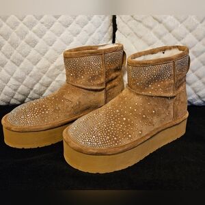 Madden Girl Tan Rhinestone Boots Size 10